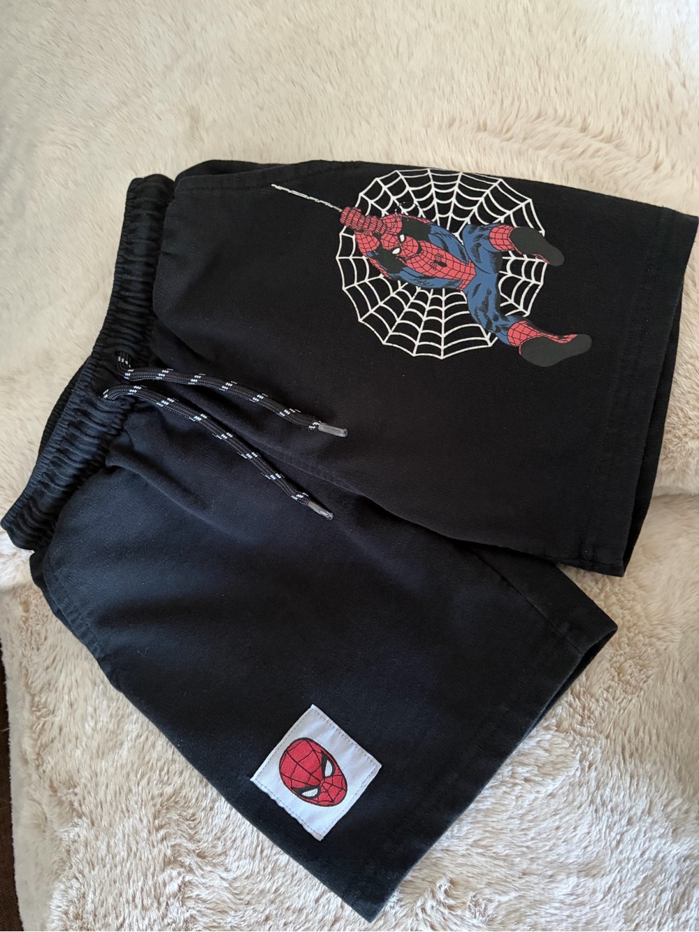 Black Kids Spider-Man Graphic Shorts with Elastic Waist